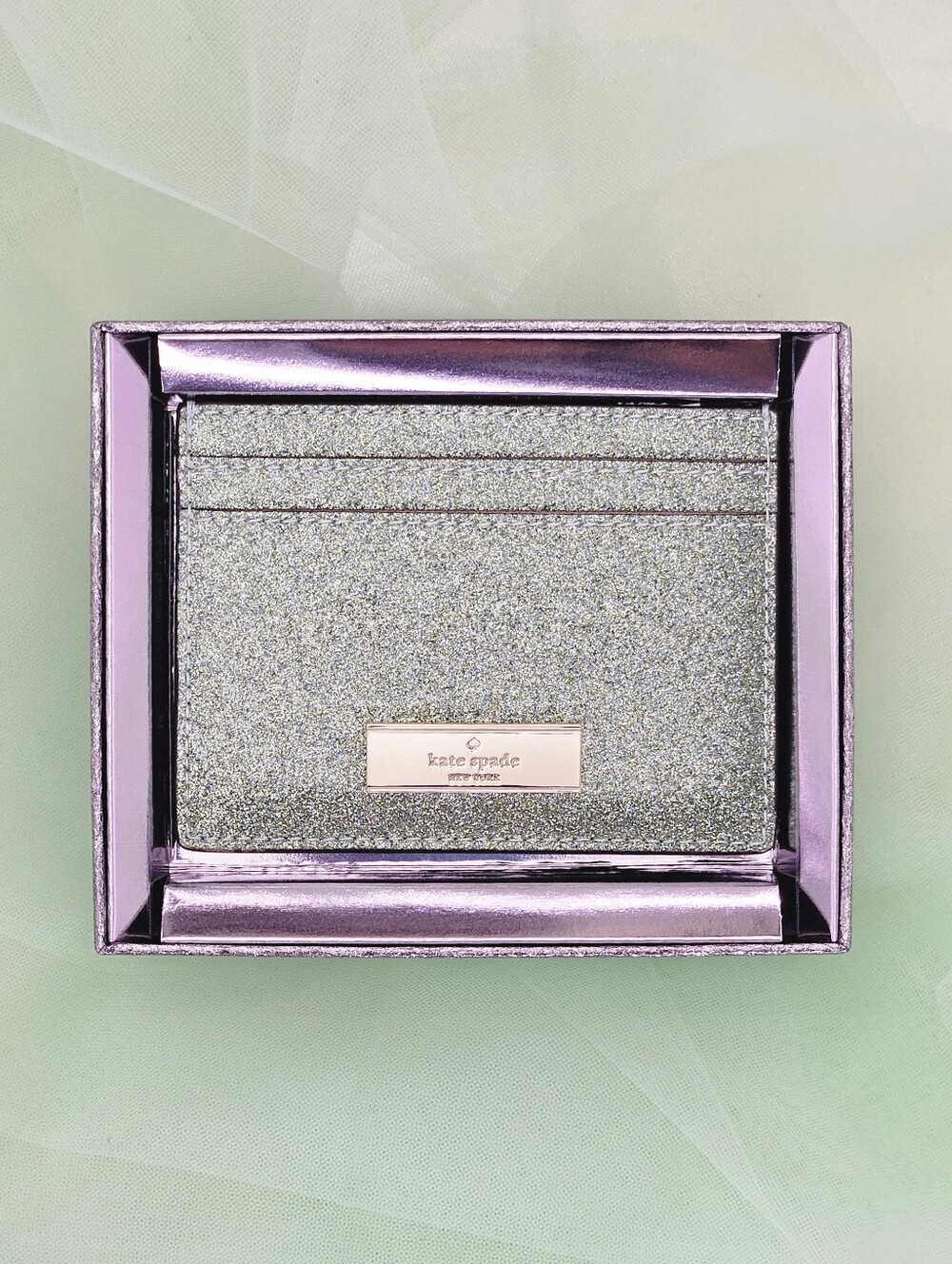 Kate Spade Seawater Boxed Slim Kenzie Glitter Card Holder Card Case Wallet Gifts
